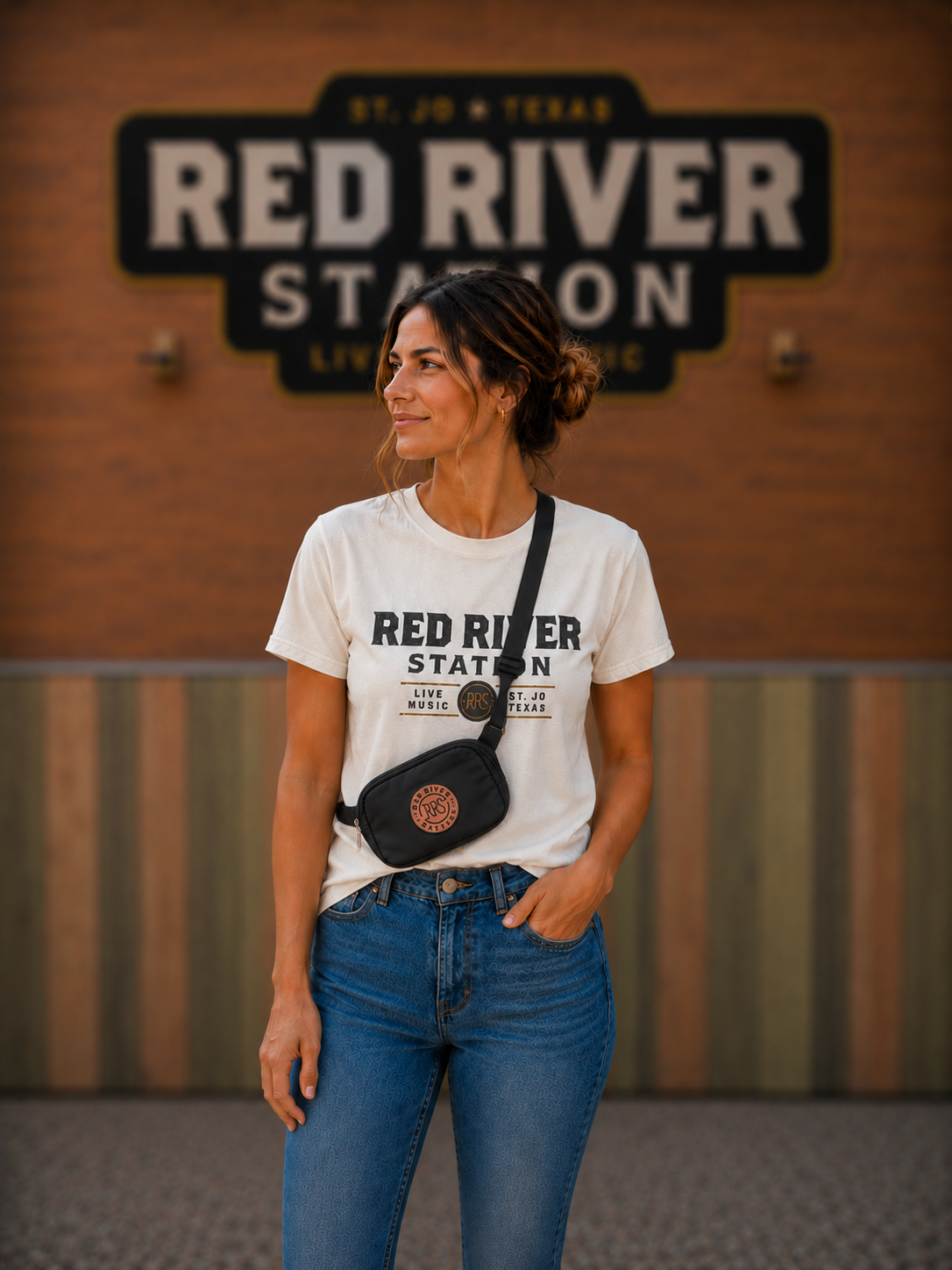 Fanny Pack Black, Leather Round RRS Logo