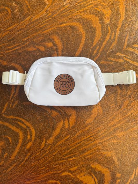 Fanny Pack, White, Leather Round RRS Logo
