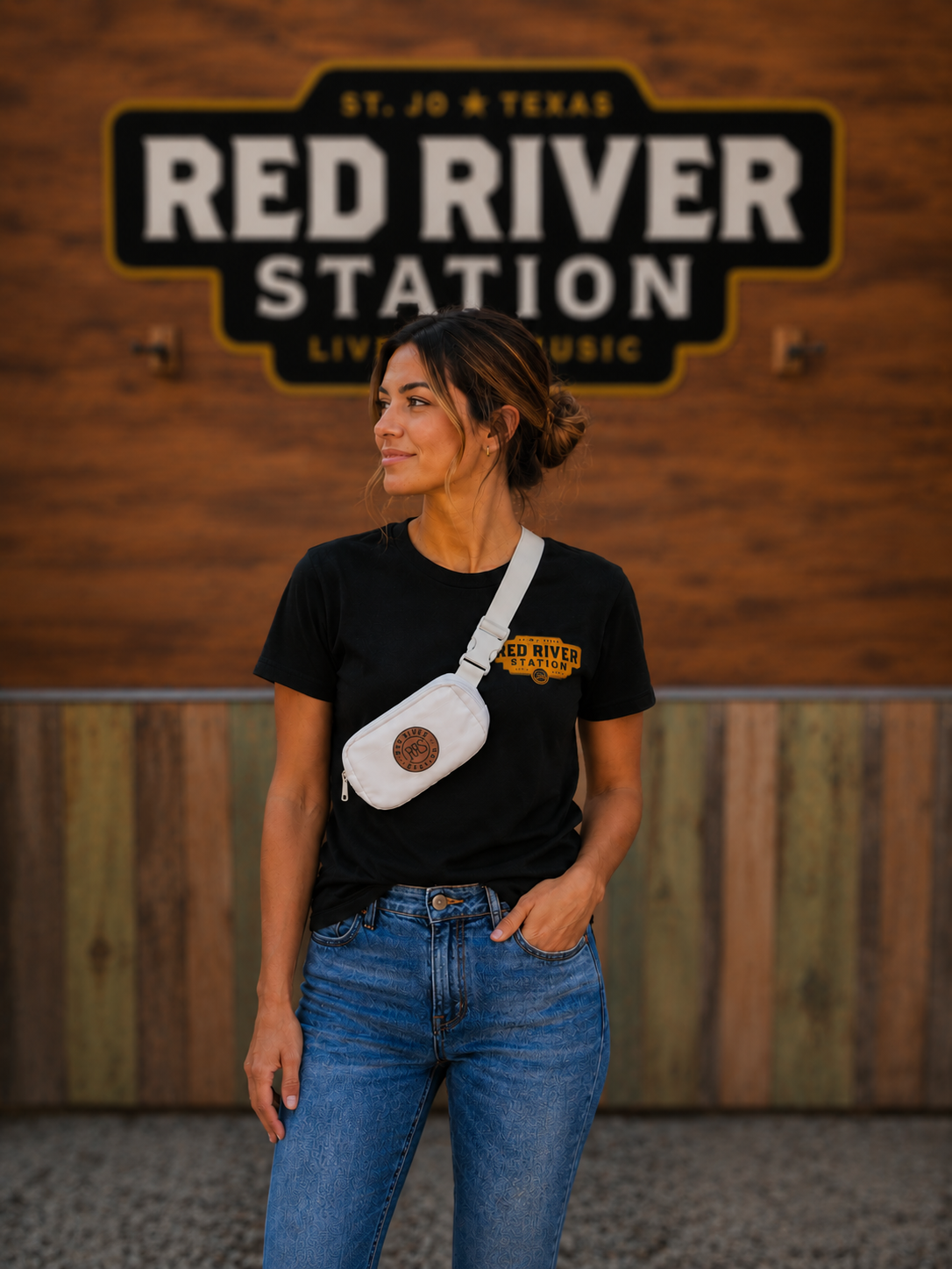 Fanny Pack, White, Leather Round RRS Logo